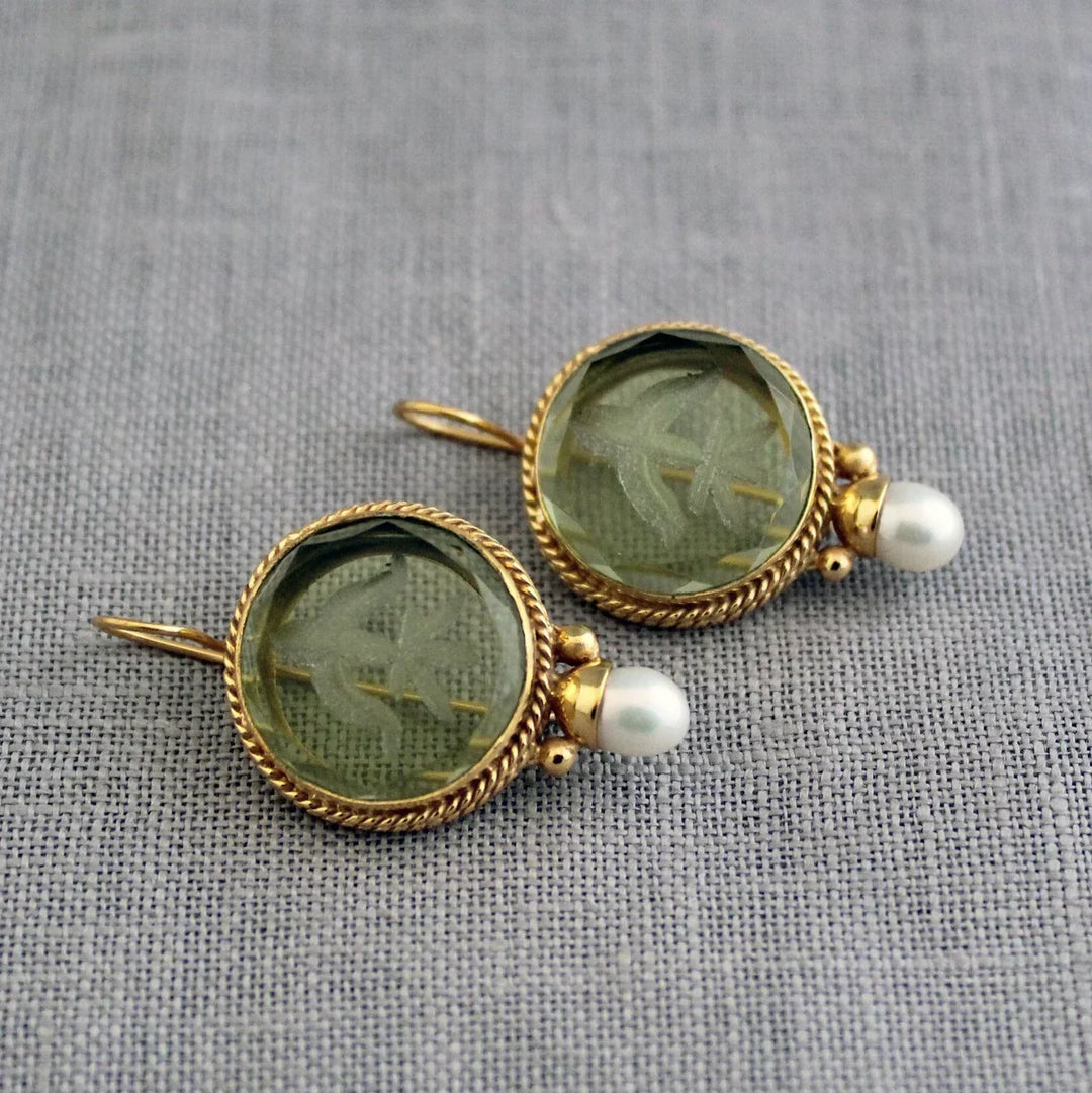 Amélie™ | Boucles d’oreilles vintage avec pierre verte et perle