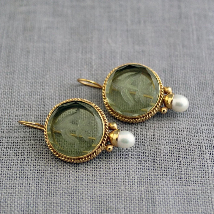 Amélie™ | Boucles d’oreilles vintage avec pierre verte et perle