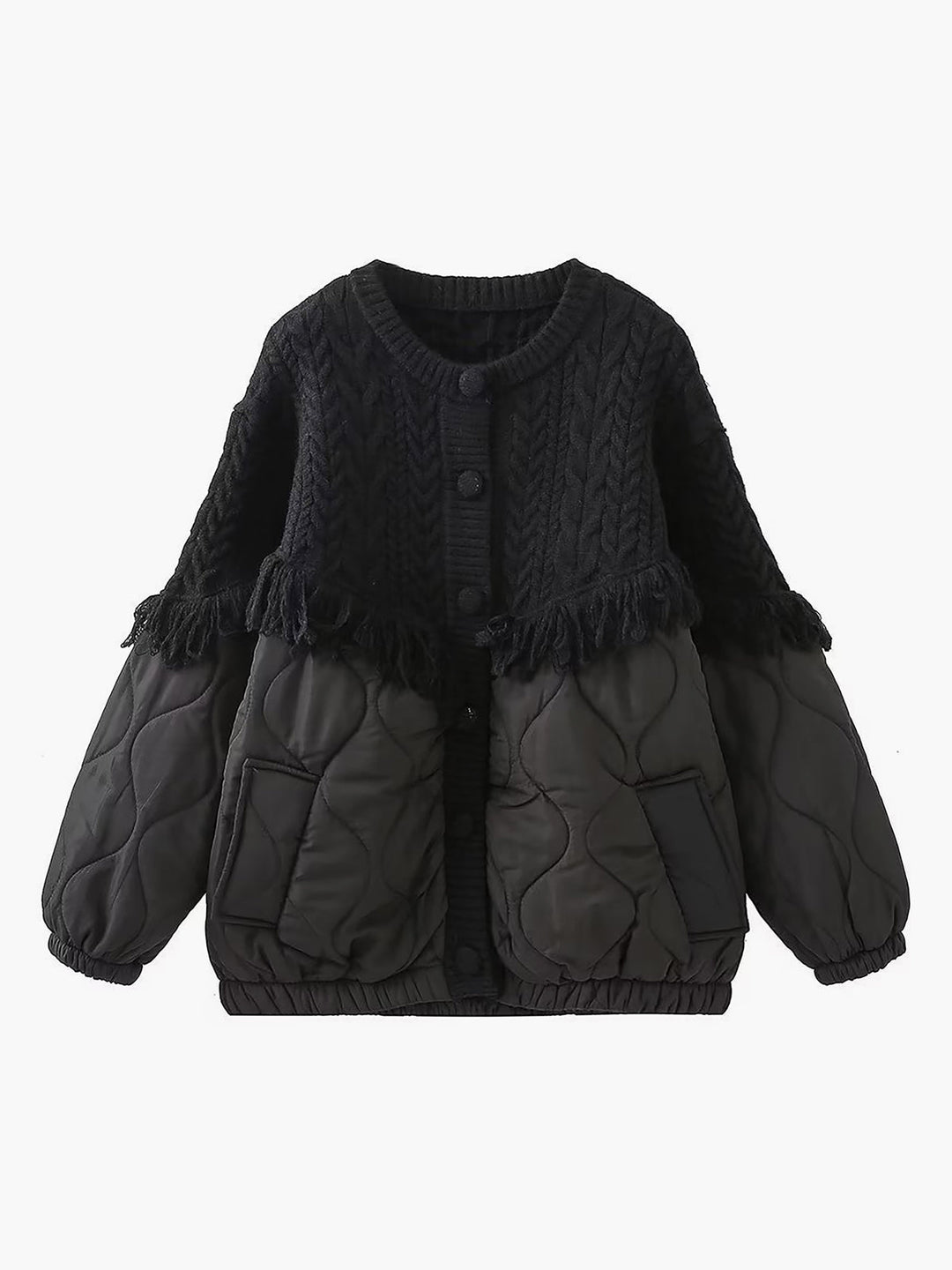 Elven™ | Veste matelassée en tricot torsadé patchwork
